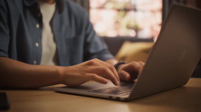 A person's hands typing on a laptop keyboard, focusing on the act of working or studying.