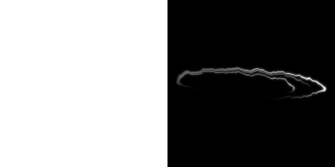 White electric glowing arc ring with depth on transparent and black backgrounds
