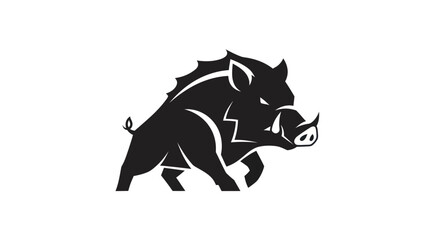 Bold silhouette of a wild boar in dynamic pose isolated on white background