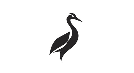Elegant black crane silhouette on white background for design elements