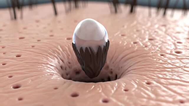 Detailed Animated Close-Up of Skin Showing Hair Growth and Follicle Structure