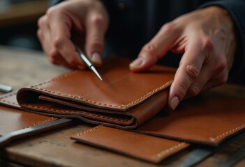 Handcrafted Leather Wallet Assembly Raw Material Artistry Timeless Craftmanship Authentic Solemn Creation