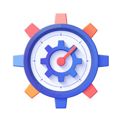 Obraz premium Abstract Cogwheel Clock in Blue Tones with Red Hand on White Background