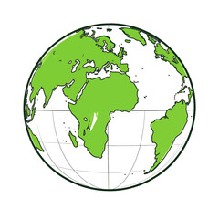 Illustration of Green Earth Globe with Continents on White Background