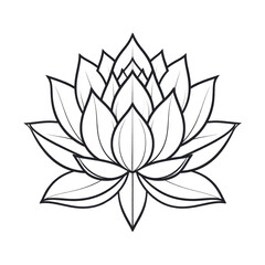 Obraz premium Elegant Lotus Flower Outline with Detailed Petals on White Background for Coloring or Design Projects