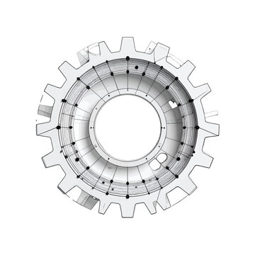 Gear Illustration with Intricate Mesh on White Background Technical Design