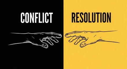 Conflict and resolution illustrated with contrasting hands on backgrounds  