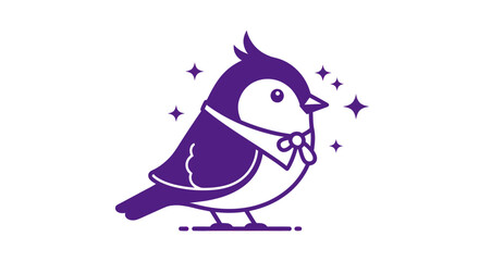 Stylized blue bird illustration with bow tie and sparkling elements