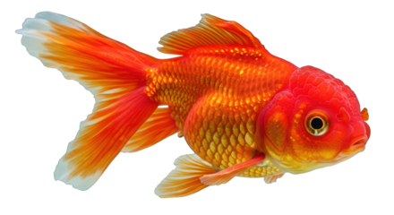 Close up of a Vibrant Orange and Red Fancy Goldfish Swimming Gracefully