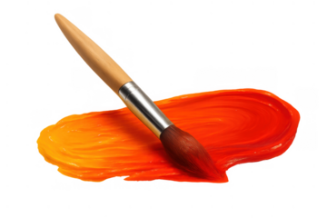 Paintbrush creating a vibrant orange and red paint smear for art, creativity, and design on transparent background