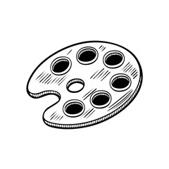 Fototapeta premium Artist's Paint Palette Sketch with Color Wells for Mixing Paints