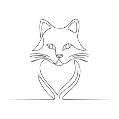 Obraz premium Minimalist continuous line art drawing of a cat with heart symbol