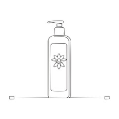 Simple line art bottle with floral design and pump dispenser for personal care and beauty products