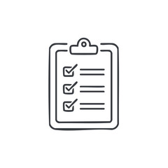 Fototapeta premium Hand drawn checklist on clipboard with three completed tasks done icons