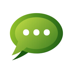 Gradient green chat bubble illustration with three white dots, graphic design element.