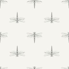 Vector seamless dragonfly hand drawn pattern background