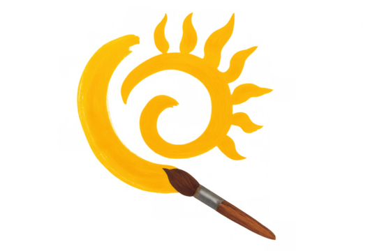Paintbrush creating a yellow stylized sun design, representing art, creativity, imagination, inspiration, and light - Powered by Adobe