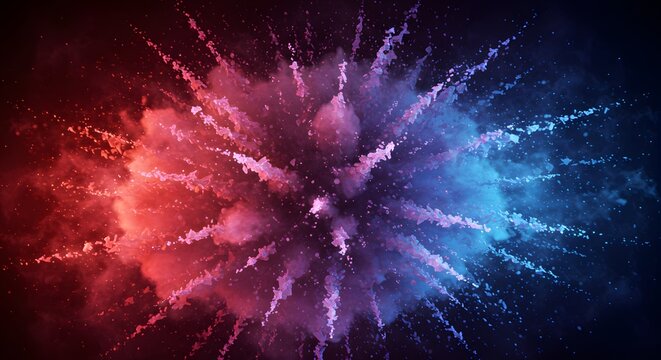 Abstract burst of red and blue powder cloud against a dark backdrop, dynamic art - Powered by Adobe