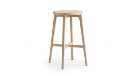 Simple wooden stool with round seat and four legs.