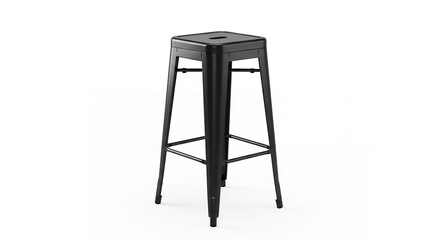 Black metal bar stool on white background.