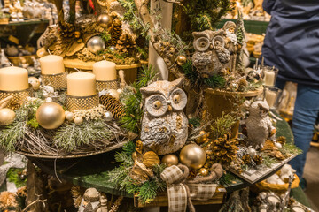 Festive market stall showcasing handcrafted ornaments and Christmas decorations - Salzburg, Austria