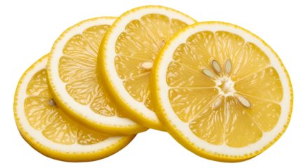 Four lemon slices on white background