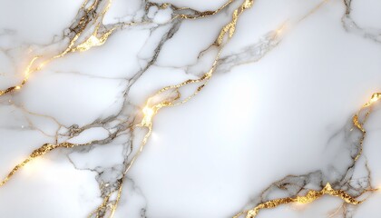 Elegant white marble with metallic gold veins, high-polish glossy surface, top view, luxury aesthetic, bright daylight, realistic seamless texture
