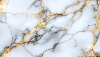 Elegant white marble with metallic gold veins, high-polish glossy surface, top view, luxury aesthetic, bright daylight, realistic seamless texture
