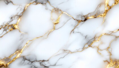 Elegant white marble with metallic gold veins, high-polish glossy surface, top view, luxury aesthetic, bright daylight, realistic seamless texture
