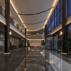 3d render of modern building reception lobby hall