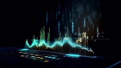 Stock market. Finance investment economy concept. futuristic digital data visualization with glowing blue and yellow lines on dark background. - Powered by Adobe