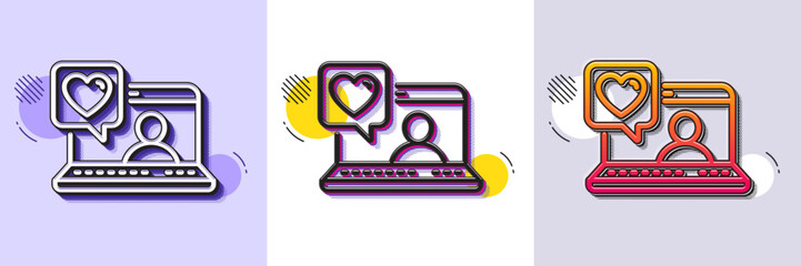 Friends chat line icon. Halftone dotted pattern. Gradient icon with grain shadow. Friendship love sign. Assistance business symbol. Line friends chat icon. Various designs. Vector