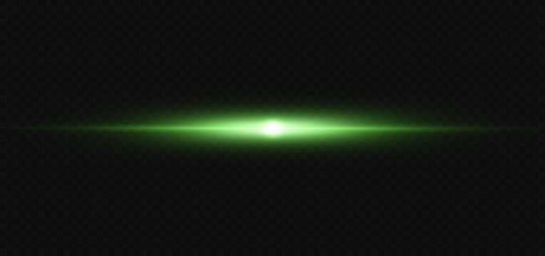 Vector illustration in green color. Set of lighting effects. Glare and flashes. Bright rays of light. Glowing lines. Vector illustration. Dust.Neon