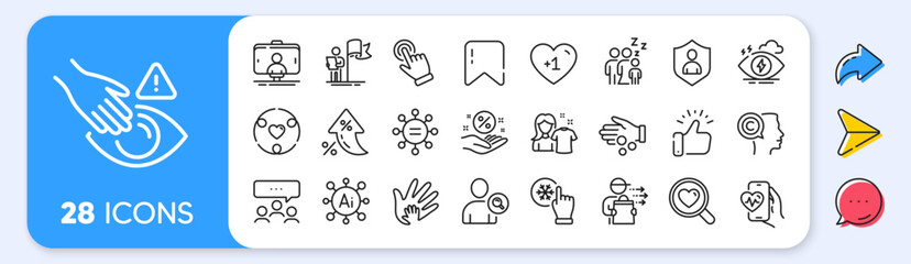 Freezing click, Writer and Loan percent line icons. Interest rate, AI generate, Inflation icons. Pack of Food delivery, Inclusion, Security icon. Vector