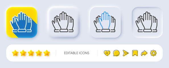 Vote hands line icon. Neumorphic, Flat shadow, 3d buttons. Election voting sign. Volunteers or referendum symbol. Line vote icon. Social media icons. Vector