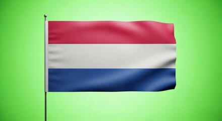 Fototapeta premium Flag of Netherlands wavering on a pole on a green screen. National symbol for patriotic celebrations, independence Day, news background.