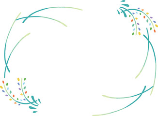 虹色の稲穂　植物のフレーム　手描きイラスト