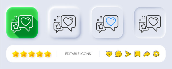 Star, heart line icon. Neumorphic, Flat shadow, 3d buttons. Feedback rating sign. Customer satisfaction symbol. Line heart icon. Social media icons. Vector