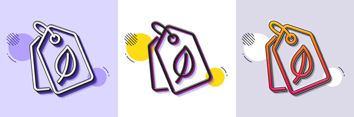 Fototapeta premium Bio shopping tags line icon. Halftone dotted pattern. Gradient icon with grain shadow. Leaf sign. Natural products symbol. Line bio tags icon. Various designs. Vector