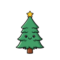Smiling Cartoon Christmas Tree with Star on White

