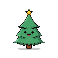 Smiling Cartoon Christmas Tree with Star on White

