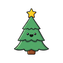 Smiling Cartoon Christmas Tree with Star on White

