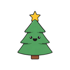 Smiling Cartoon Christmas Tree with Star on White


