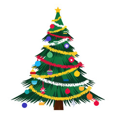 Decorated Christmas Tree with Baubles and Garland Isolated

