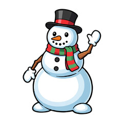 Cheerful Snowman Waving with Top Hat and Scarf Illustration

