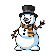 Cheerful Snowman Waving with Top Hat and Scarf Illustration

