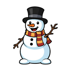 Cheerful Snowman Waving with Top Hat and Scarf Illustration

