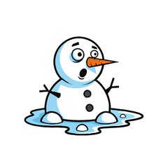 Obraz premium Sad Snowman Melts in a Puddle on White Background