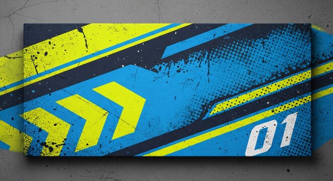 Abstract Grunge Dynamic Racing Background with Arrows and Number 01 perfect for website banner, social media graphic, game interface, esports branding