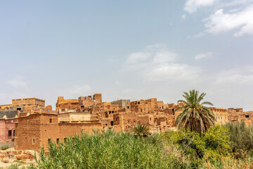 Fototapeta premium View over the Draa Valley oasis with palm trees and desert mountains near Zagora in southern Morocco
